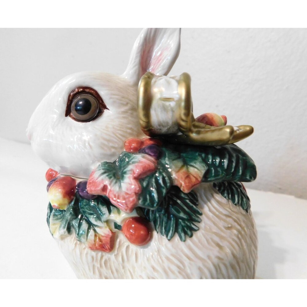 Fitz & Floyd Classics Snowy Wood Bunny Rabbit Figurine Dish 5" Festive Holiday - Picture 6 of 11